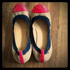 JCrew ballet flats - camel, navy, and red